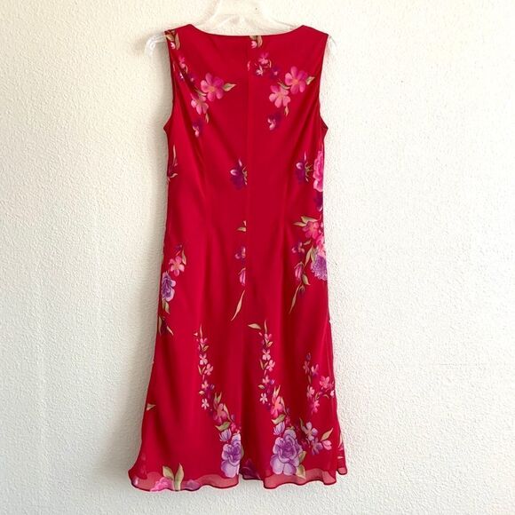 Evan Picone Red Flower Dress Sz 8 - Picture 3 of 4